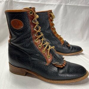 Vintage ACME Western Kiltie Packer Cowgirl Boots Womens 9 Brown Black Leather